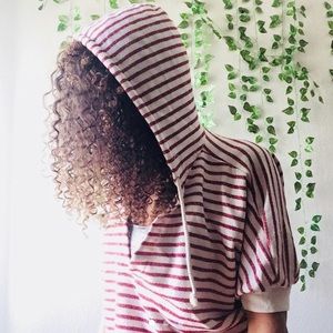 Short sleeve stripped hoodie